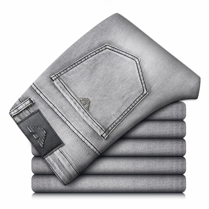 Pantalones vaqueros Retro para hombre, Jeans de algodón ajustados, elásticos, de negocios, clásicos, de águila, Otoño e Invierno