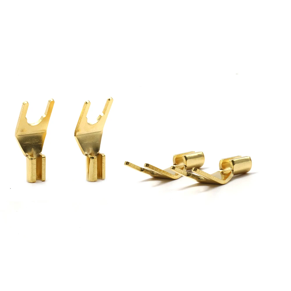 100pcsx Brass Gold Plated Speaker Cable Y Spade