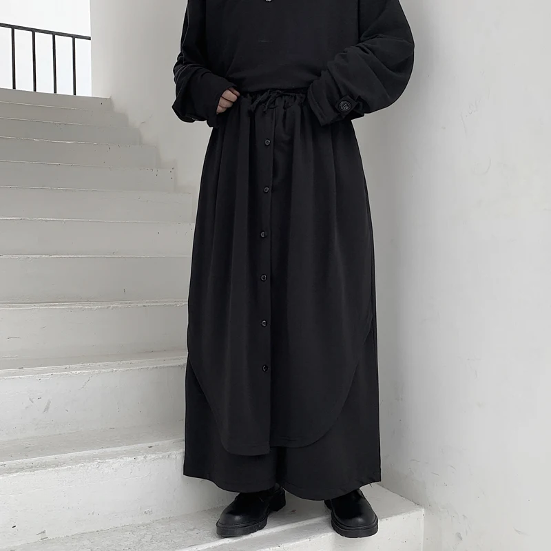 M-XL! Tide модели темных личностей двойная кнопка украшения мужские свободные широкие брюки для ног волосы стилист поддельные две части кэжуал Пан