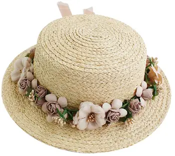 

Lady Boater Sun Caps Ribbon Round Flat Top Straw Beach Hat Panama Hat Summer Hats For Women Straw Hat Floral Snapback Gorras