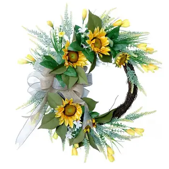

1PC American Sunflower Garland Wall Wreath Pendant Vivid Sunflower Wreath Silk Flower Door Decor Imitation Garland for Door