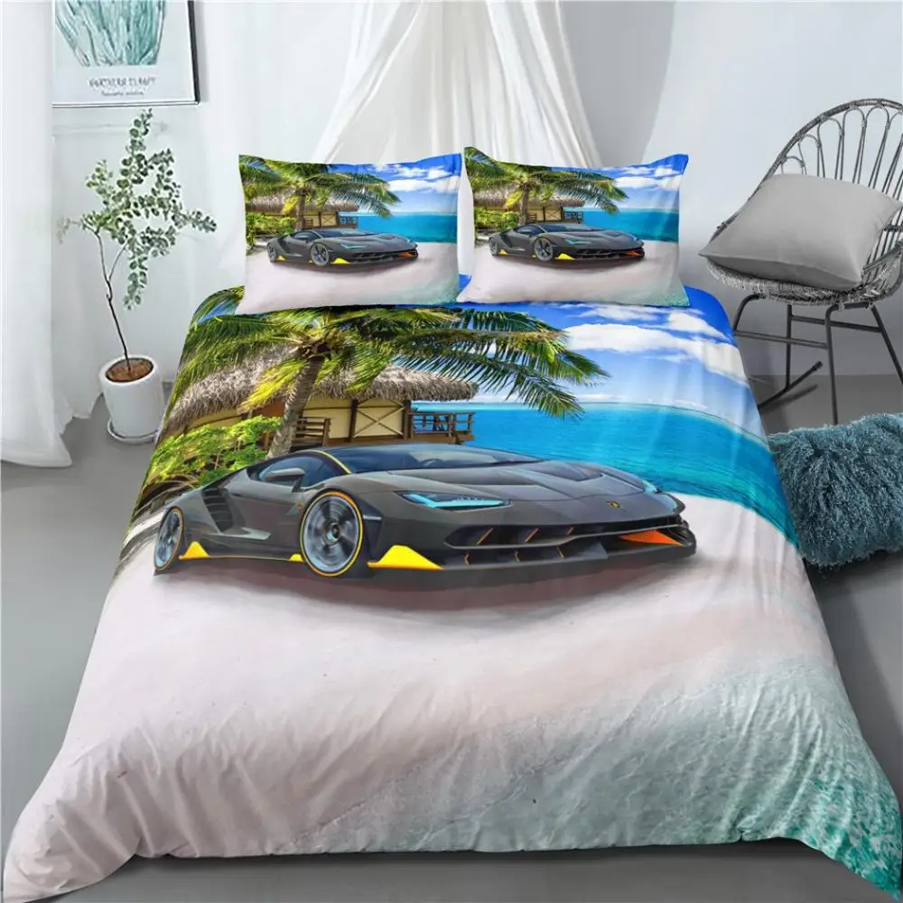 

Luxury Sports Car Sea View 3D Printing Bedding Set Duvet Cover Bedding Sports Car Racing Bed Cover Bedding Multi-size