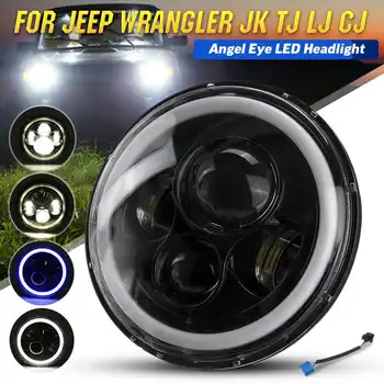 

7" Round Motorcycle Car LED Headlights Blue Halo Ring Angel Eyes For Jeep Wrangler JK TJ LJ CJ Land Rover Toyota Land Cruiser