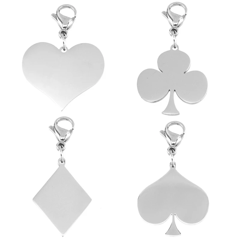 

poker clasp charm playing cards clubs hearts spades Tags Pendants for men women mirror polished stainless steel Pendants