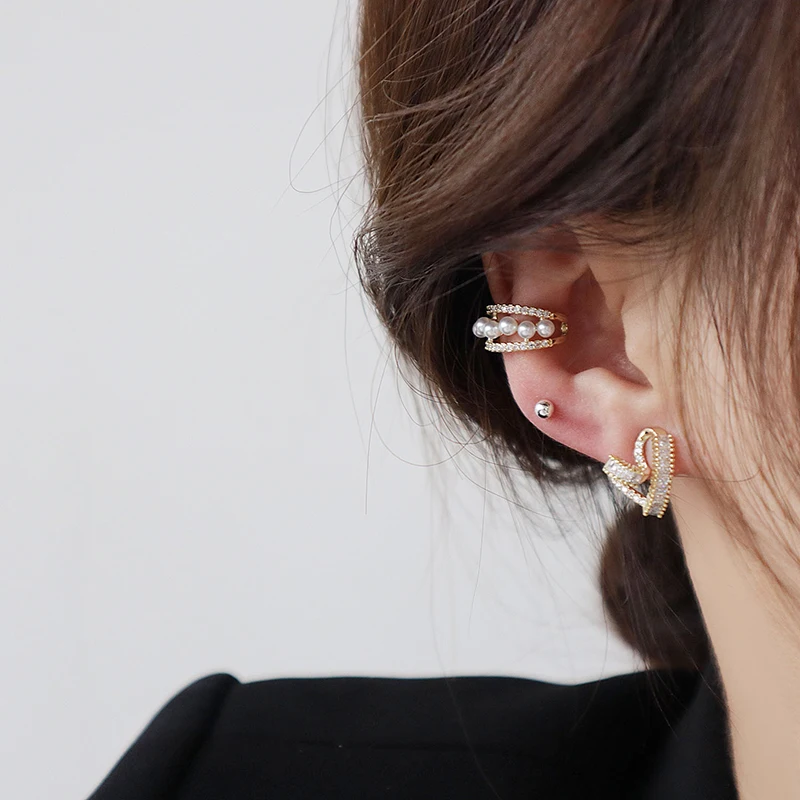 트렌디 디자인 트위스트 하트 CZ 여성용 귀걸이, Row Bling Shine Zirconia 14K 도금 골드 스터드 귀걸이 쥬얼리 펜던트