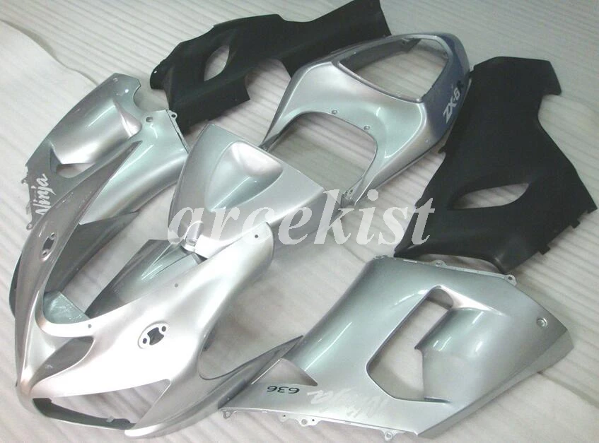 ABS Обтекатели комплект подходит для kawasaki Ninja ZX6R 636 2005 2006 6R 05 06 ZX-6R комплект обтекателей Лидер продаж Серебряный черный