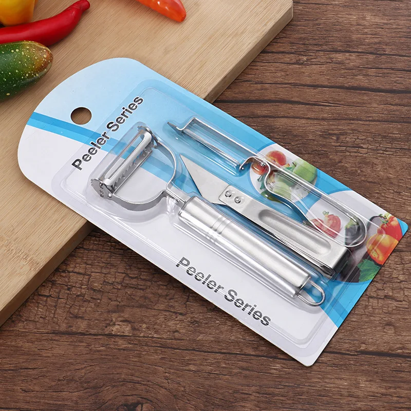 Creative Multi-function Peeler Three-piece Stainless Steel Apple Avocado Onion Potato Vegetable Carrot Peeler Kitchen Gadget Set