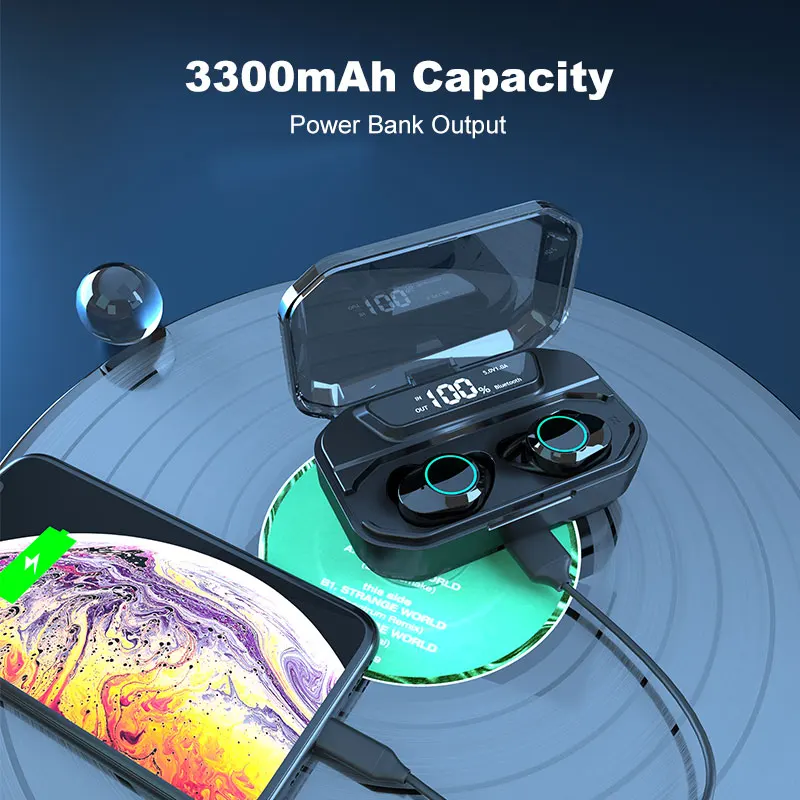 TWS Bluetooth 5 0 Wireless Headphones Earbuds 3000mAh LED Display Charging Box 9D Sport Waterproof headset With Micphone