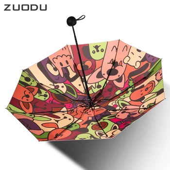 

Small 3 Folding Umbrella Women Sun Rain Mini Pocket Windproof Umbrella Vintage Travel Portable Light UV Protection Cute