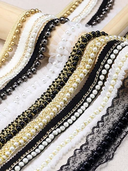

1Yards/Lot Beaded Lace Ribbon Tape Lace Fabric Trim Embroidered Collar Decoration African Cotton Lace Fabric Net Cord for Sewing