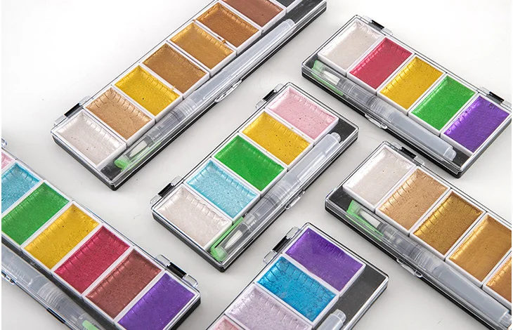 Premium 5/8Colors Solid Water Color Set Metallic Gold Pigment Paint With Waterbrush For Artist Painting Watercolors Art Supplies