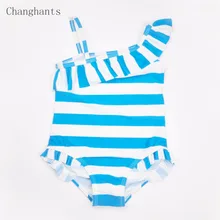 Детский слитный купальник в синюю и белую полоску, купальный костюм для девочек от 2 до 7 лет, одежда для купания для малышей Летний Пляжный купальный костюм