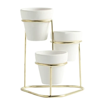 

3 In 1 Flower Pot with Iron Holder Stand Rack Artificial Succulent Flower Pot Home Office Bar Cafe Decoration