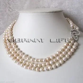 

free shipping Wholesale price ^^^ 17-19" 6-8mm 3Row White Freshwater Pearl Necklace Natural Color