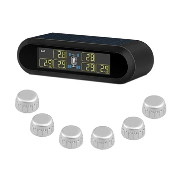 

TPMS Set LCD Car Tire Pressure Monitoring System for 6 Wheels Van with 6 External Sensors Universal Solar Energy USB Charging