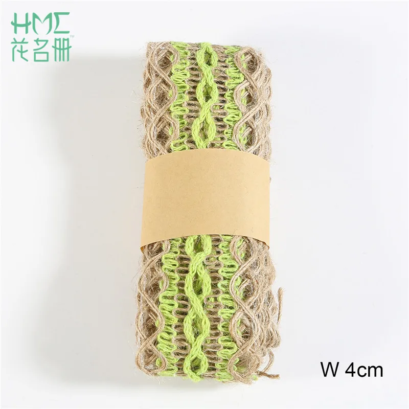 Light Green 2 м/рулон 4 см натуральные вечерние изделия Свадебная Лента кружевная подарочная упаковка пеньковая Лента Джутовая Мешковина DIY праздничные украшения - Цвет: Light Green