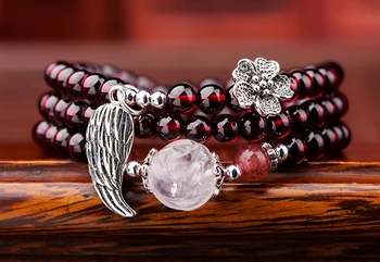 

Genunine 5A garnet bracelet with 925 Sterling silver 5mm beads bracelets for women top brand flower silver 925 jewelry
