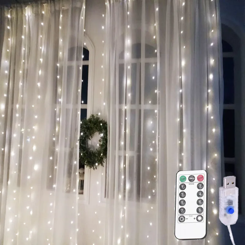 LED Curtain Copper Wire String 3M USB Powered Fairy Lights Garland With Remote Christmas Wedding Party Valentines Decoration