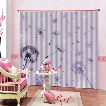 

High quality custom 3d curtain fabric Nature personality Dandelion on purple background photo print 3d curtain Door curtain