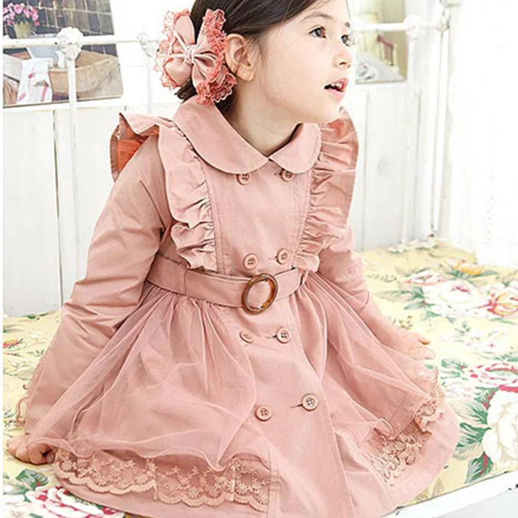 

Girls Spring And Autumn Trench Coat Big Boy Long Sleeve Cotton Middle Long Coat Baby Trench Coat