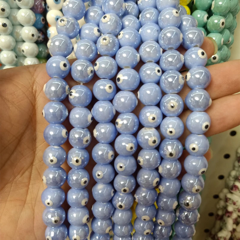 100pcs White Evil Eye Ceramic Beads 10mm Round Loose Bead Fashion DIY Spacer Jewelry Making Bracelet Necklace Earring Accessorie