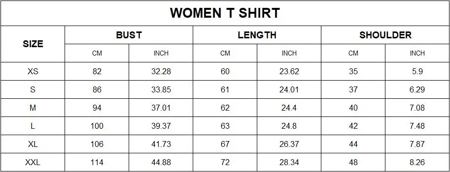 gezour2019  女款T恤尺码表
