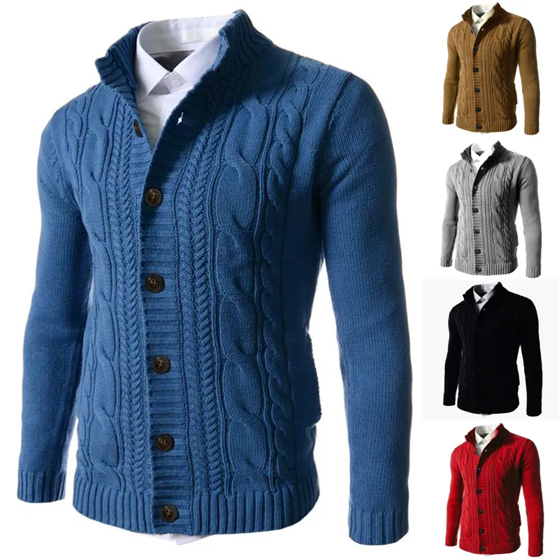 

Men Winter Fashion Long Sleeve Stand Collar Cardigan Sweaters Button Down Cable Knitted Sweater Men Cardigan Sweater Jumper
