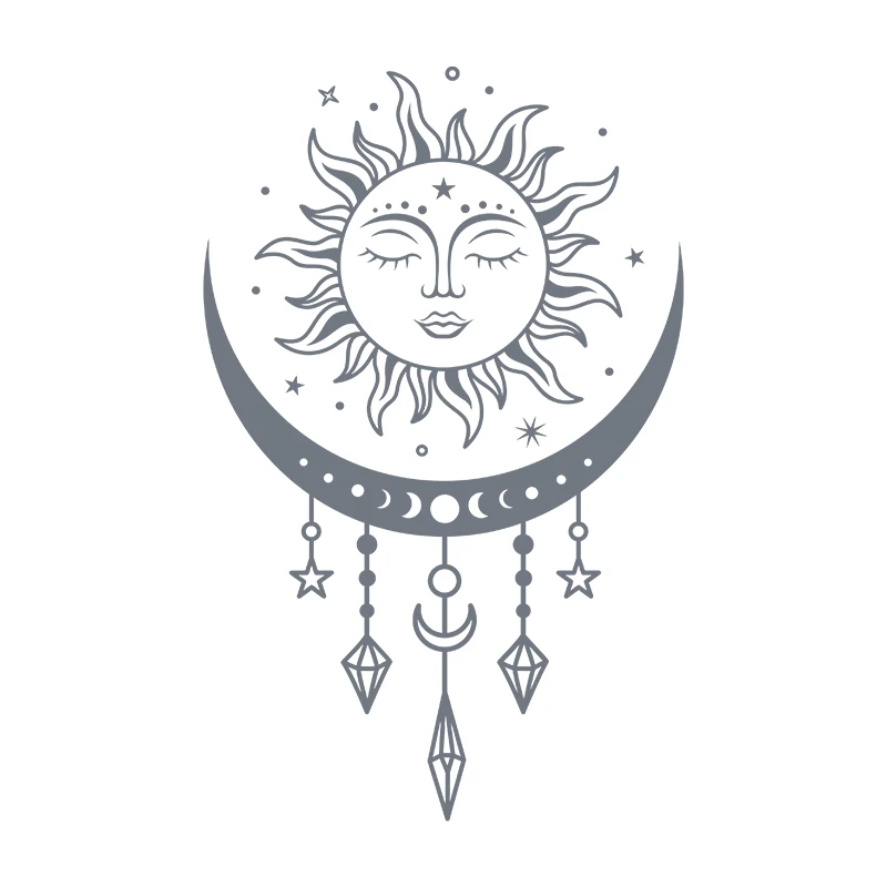 Celestial Boho Mystical Magic Wall Decals - Sun and Moon Vinyl Art Stickers