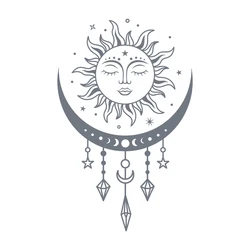 Celestial Boho Mystical Magic Wall Decals - Sun and Moon Vinyl Art Stickers - 56x36 cm (QT1032 Dark Gray)