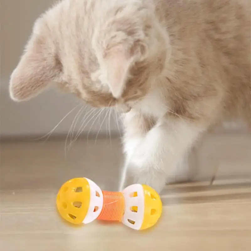 Pet Kitten Пружинные мячи с кольцом-колокольчиком, пластмассовый шар для кошек, интерактивные обучающие игрушки для кошек, поставка в случайном порядке