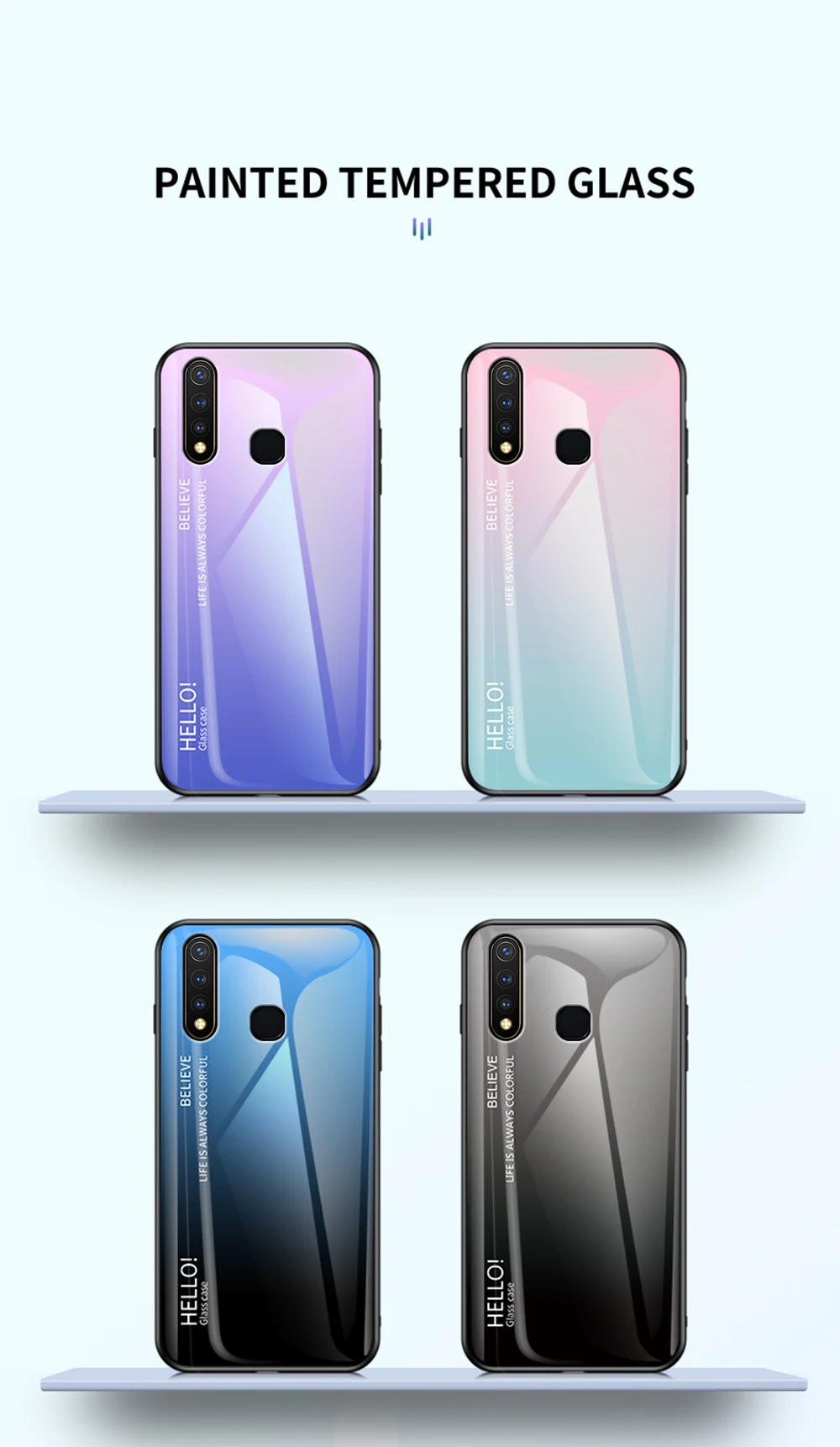 Чехол из закаленного стекла с градиентом для Vivo Y19 Y 19, чехол для Vivo U3 Y5s V1934A/T, градиентный цвет, глянцевая стеклянная Защитная крышка