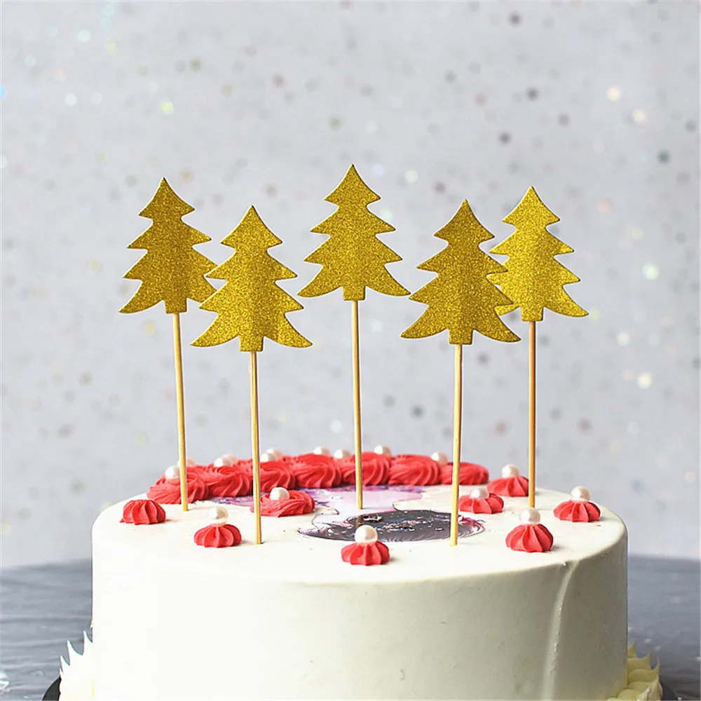 10 шт./лот открытка с рождественской елкой торт Топпер облако флажки для торта День рождения декорирование тортов капкейк Топпер для свадебного десертного стола D - Цвет: Gold