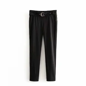 

Womens Retro Black Fashion High Waist Pants Women 2020 Fashion Side Zip With Belt ladies Ankle Pants Office Wear Mujer pants