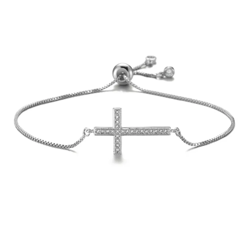 NEWBUY классический AAA+ кубический цирконий браслеты с крестообразной подвеской для женщин мужчин регулируемый медный браслет цепочка христианские ювелирные изделия - Окраска металла: 325