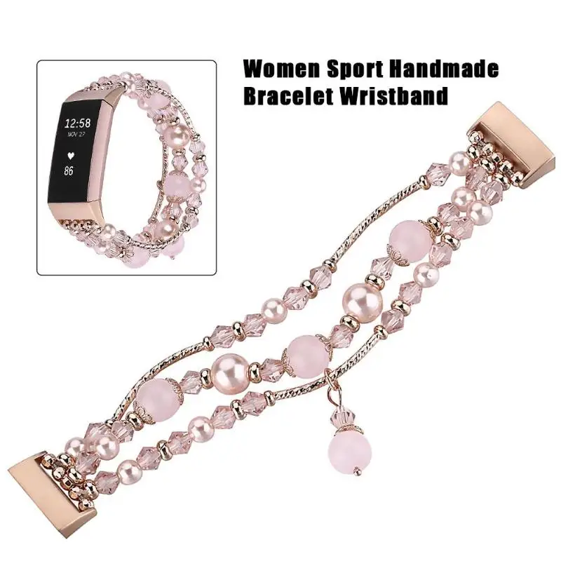 

Elastic Stretch Strap Artificial Pearl Beads Watch Band for Fitbit Charge 3 Women's Bracelet Watchband Fashion Luxury Watch Gift