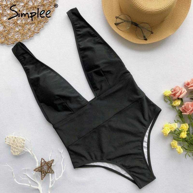 Kaufen Simplee Sexy red one stück frauen body Push up v ausschnitt badeanzug bademode insgesamt Sommer ärmellose weibliche solide overall