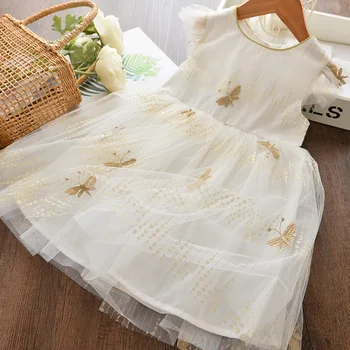 

2020 NEW Summer Girls Dress Sleeveless Butterfly Embroidery Soft Mesh Princess Party Dress Fashion Baby Kids Girls Clothing