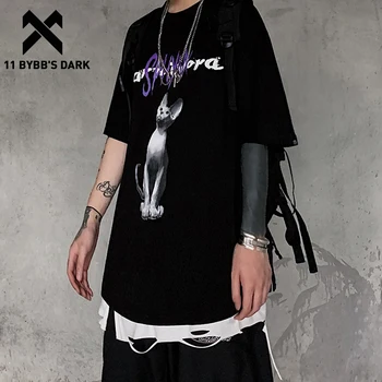 

11 BYBB'S DARK Hip Hop Cat Print T Shirt Men 2020 Summer Loose Tshirts Techwear Harajuku Casual Cotton Short Sleeve Oversized