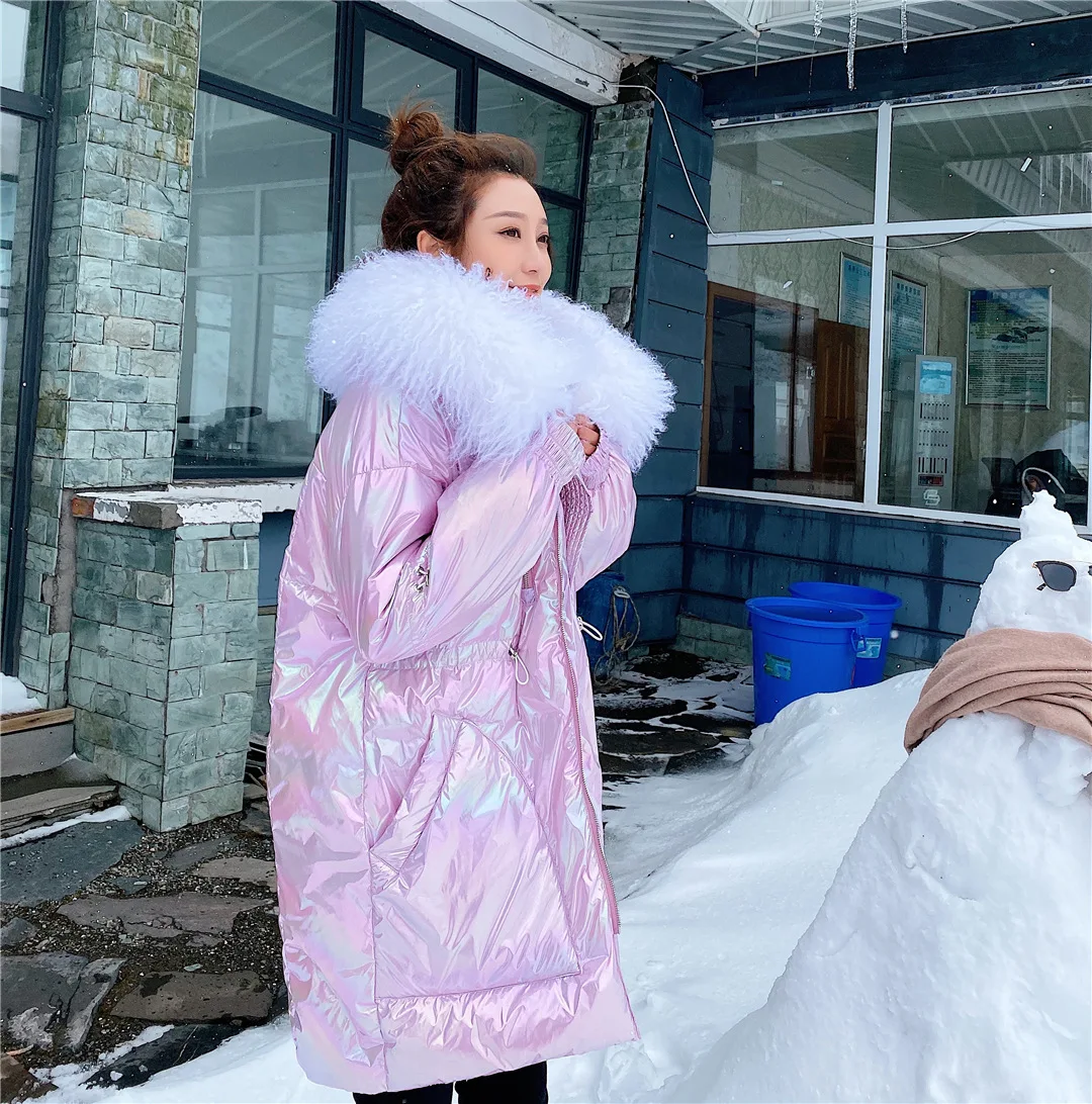 GBYXTY, модное голографическое пуховое пальто для женщин, зима, Воротник из натурального меха, большой размер, длинный пуховик, пуховое пальто, ZA1775