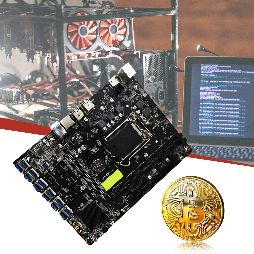 B250C BTC PCI Express DDR4 Computer Mining Motherboard for LGA1151 Gen6/7 4*SATA 6USB interface