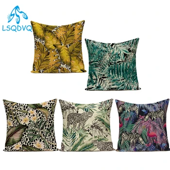 

Cute Tropical Plant Palm Leaves Animals Tiger Leopard Zebra Decorative Pillows Cotton Linen Sofa Home Cushion Cover Pillowcase