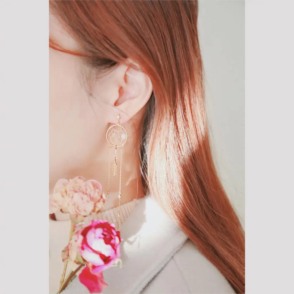 Morandi color earrings sterling silver super fairy autumn and winter retro dream catcher temperament wild long earrings