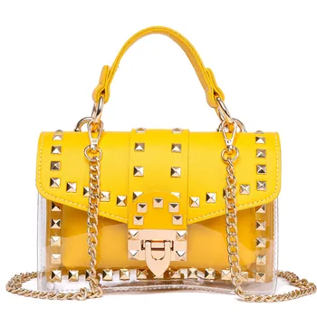 

Transparent Hand Bags for Women 2020 Chain Crossbody Bag Fashion PVC Leather Purses and Handbags Rivet Ladies Small Shoulder Bag