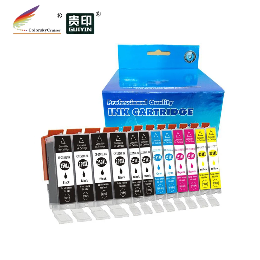 CPC250XL-12) PGI250 CLI251 XL Совместимый струйный картридж для Canon PIXMA MX722 IX6820 MG5520 PGBKBKCMY(12 шт