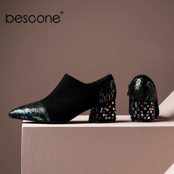 

BESCONE Pointed Toe Pumps High Quality Kid Suede Fashion Design Special Strange Heel Pointed Toe Shoes New Women's Pumps BO333