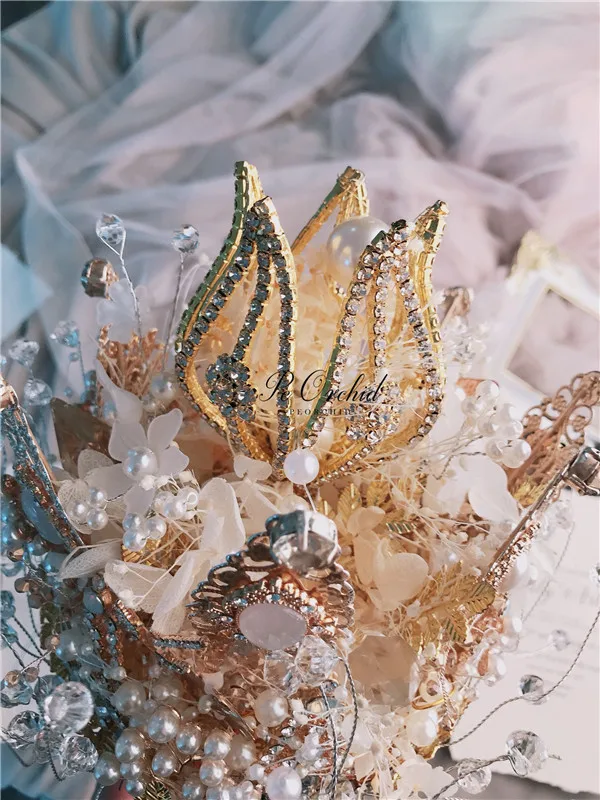 PEORCHID роскошный ручной работы кристалл скипетр холдинг букет свадебных цветов Искусственный жемчуг горный хрусталь свадебный букет на заказ