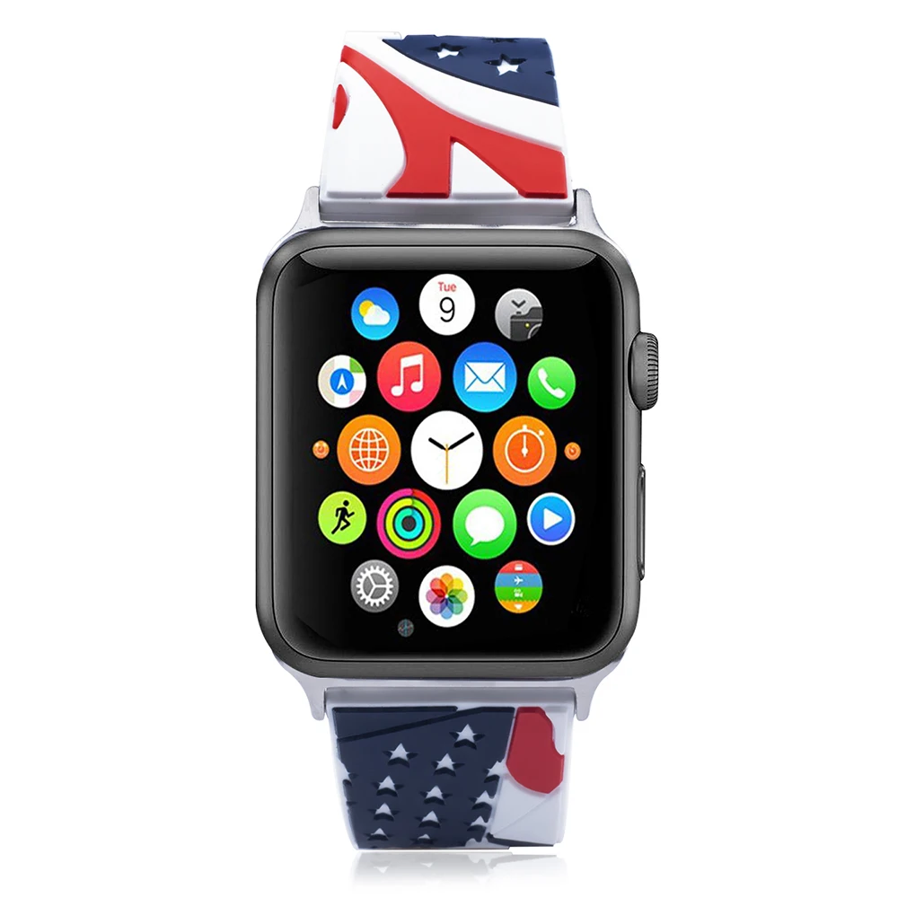 Мягкая силиконовая лента для Apple Watch Series 1 2 3 38 мм 42 мм браслет с национальным флагом ремешок для iWatch 4 5 44 мм 40 мм