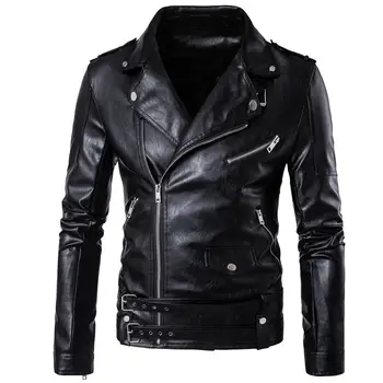 

Men Fashion Street PU Jacket Jacket Bomber Motorcycle Lapel Casual Slim Button Zipper Windproof Jacket