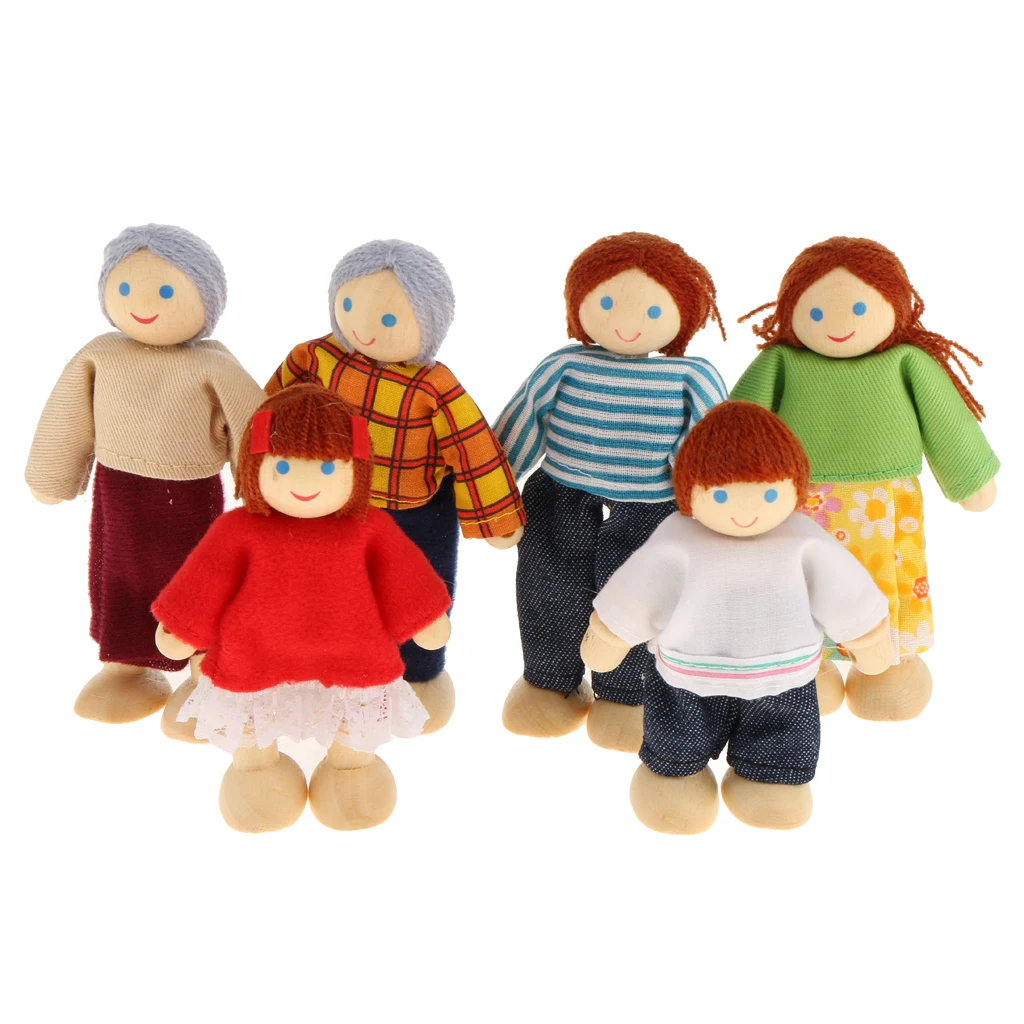 7 Pack Dollhouse Dolls Wooden Doll Family Pretend Play Figures, Family Role Play Pretend Play Mini People Figures