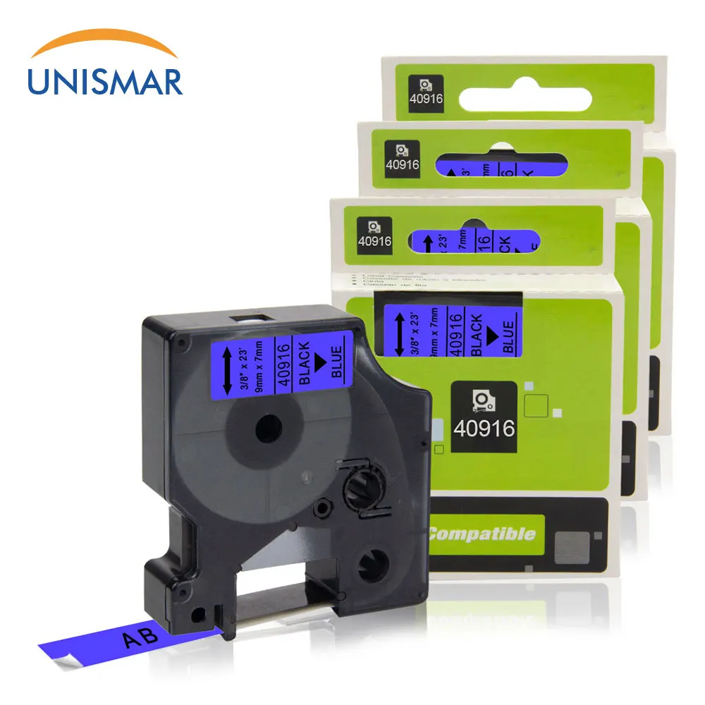 Unismar 3 шт. 40916 черный на голубом 9 мм лента для маркировки Dymo LabelManager 160 280 210D PNP 420P 260 360D LabelWriter 450 400 принтер